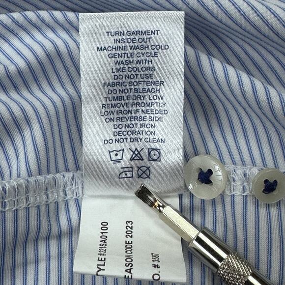 Stitch Golf Polo Shirt Mens M Blue Striped Baltusrol Logo Performance Preppy EUC - Picture 8 of 13